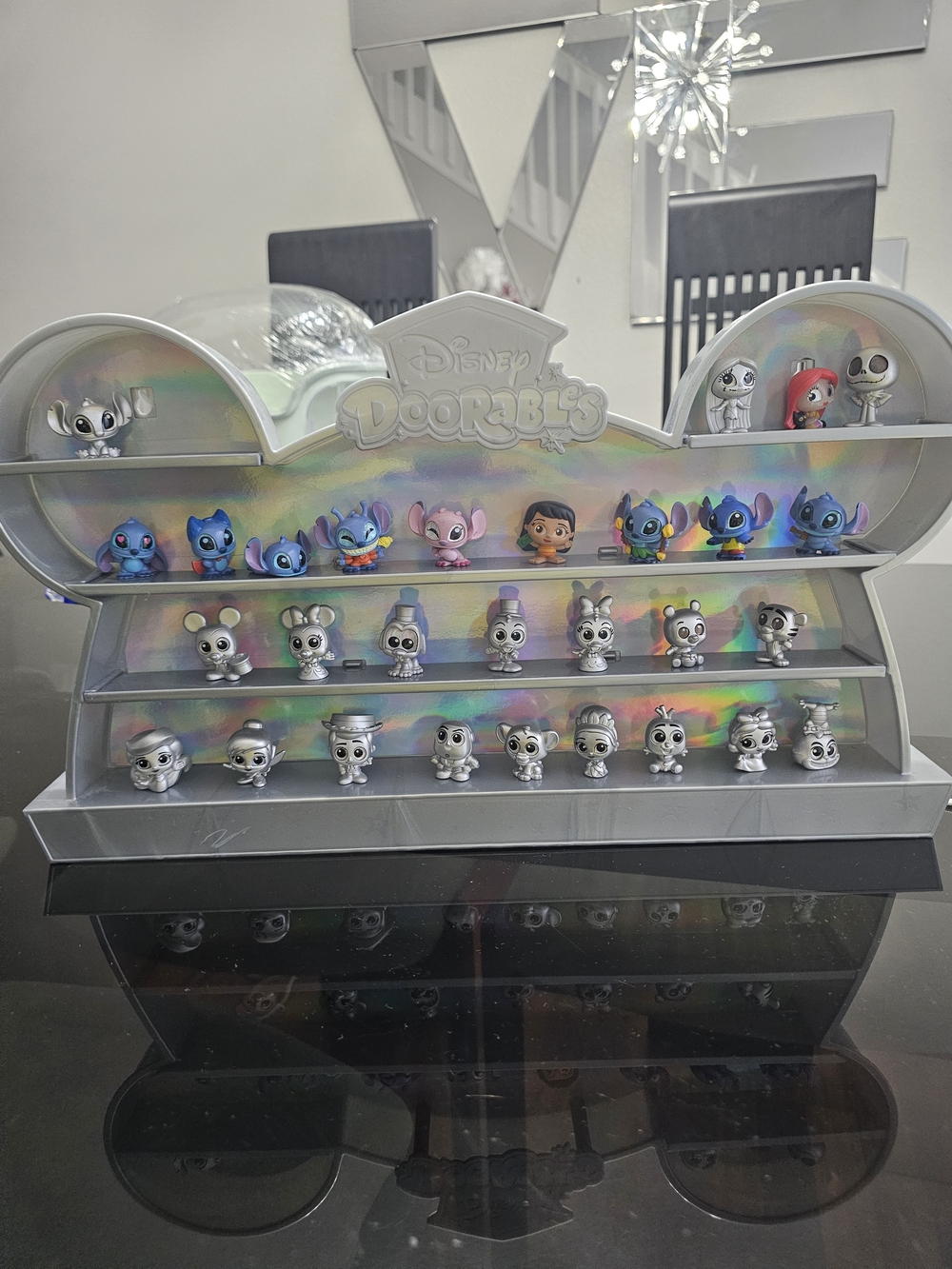Disney Iridescent Silver Doorables Display with Blue and Pink Accents